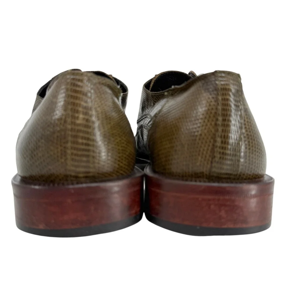 David Eden Green Exotic Lizard Crocodile Leather Dress Shoes Mens 8.5 Square Toe